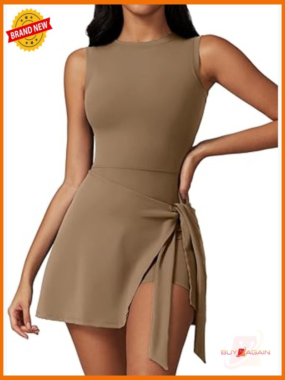 Sleeveless Tennis Dress with Built-in Shorts U-Shaped Back Knot Romper